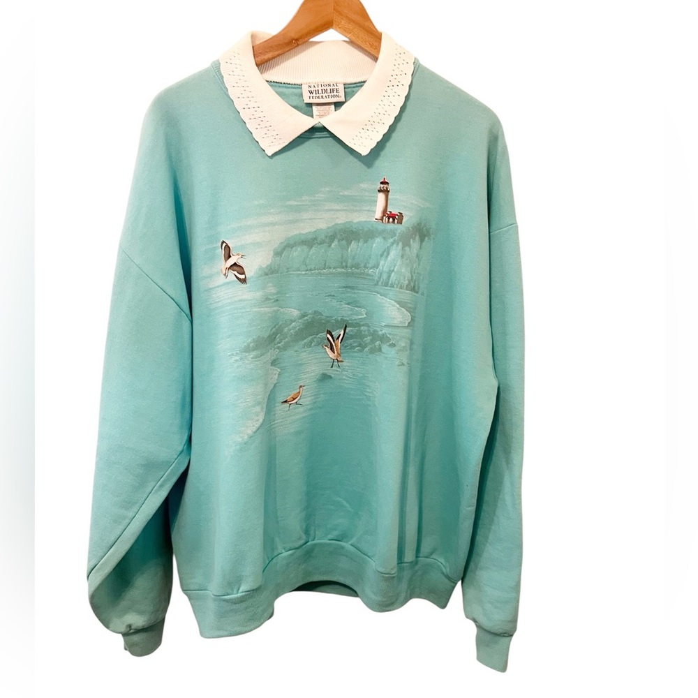 National Wildlife Federation Vintage Pullover‎ Sweatshirt Knit Collar Grandma XL